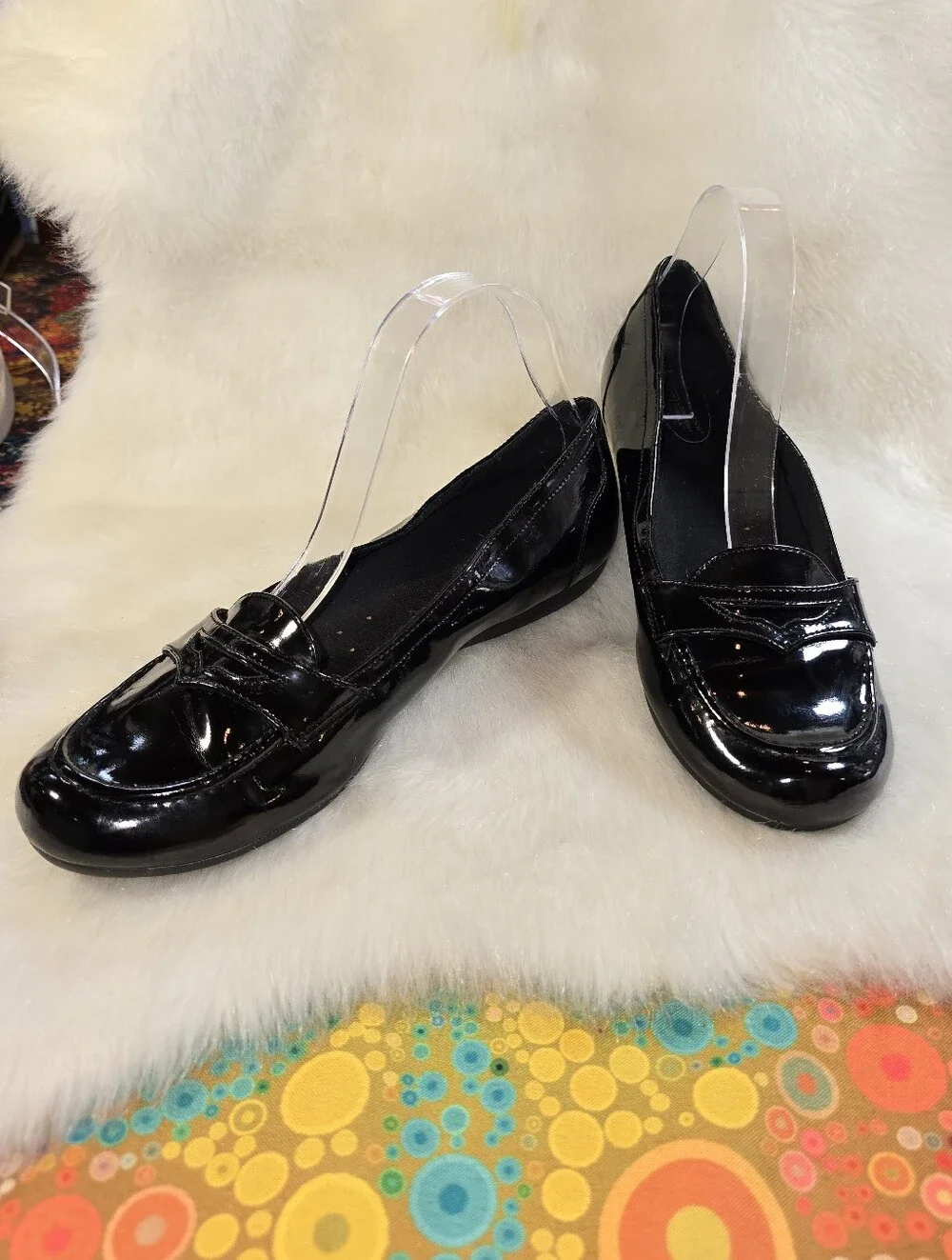 Predictions Safe-T-step Womens Black Patent Slip-on Loafers